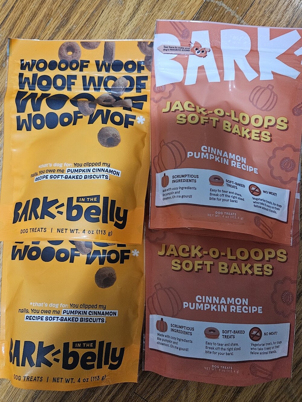 NIB Pack Of 4 Bark Pumpkin Cinnamon Soft-Baked Dog Treats